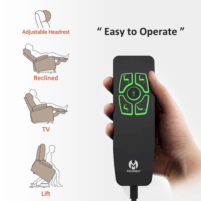 Fauteuil inclinable électrique MCombo avec massage, chaleur, appui-tête réglable, repose-pieds étendu (PU/Tissu)