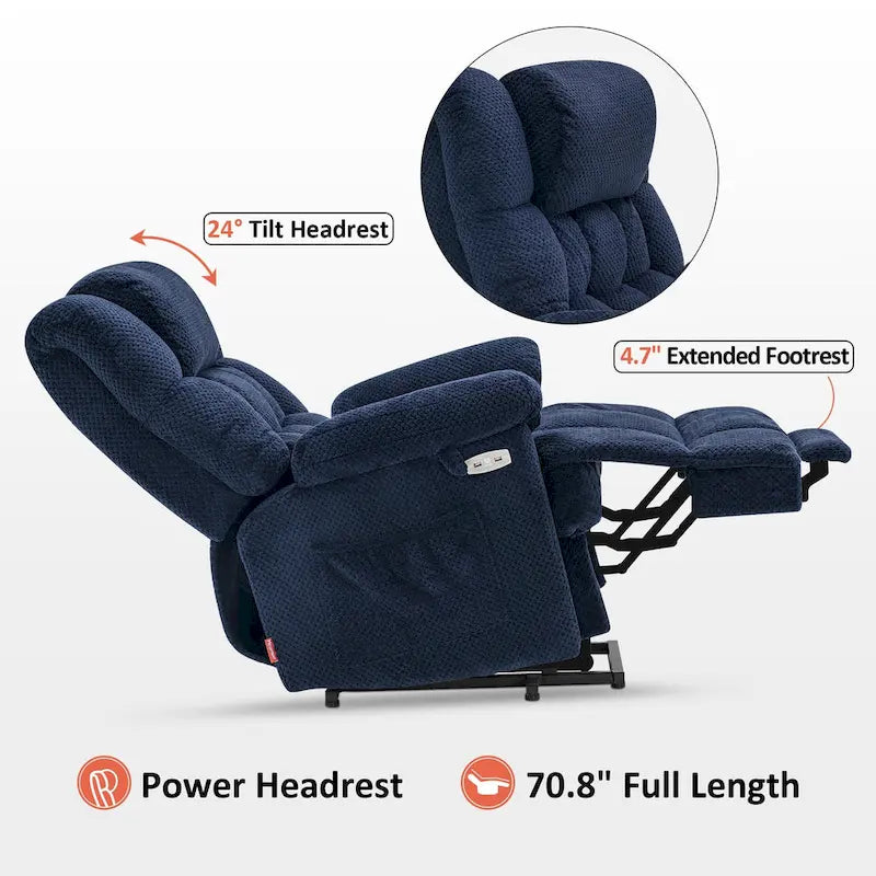 Fauteuil inclinable électrique MCombo avec massage, chaleur, appui-tête réglable, repose-pieds étendu (PU/Tissu)
