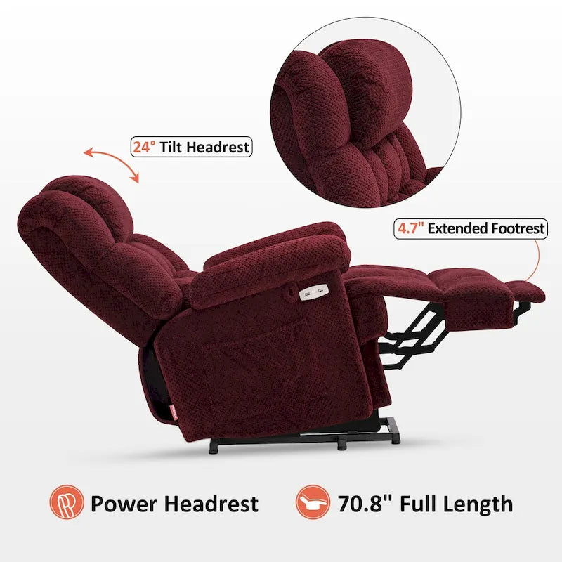 Fauteuil inclinable électrique MCombo avec massage, chaleur, appui-tête réglable, repose-pieds étendu (PU/Tissu)