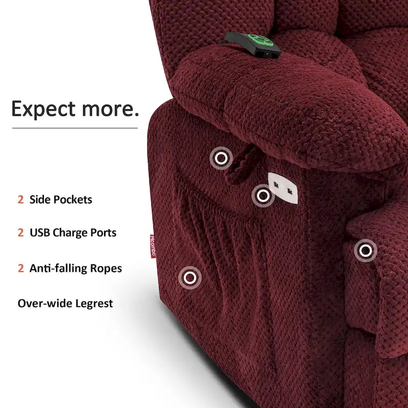 Fauteuil inclinable électrique MCombo avec massage, chaleur, appui-tête réglable, repose-pieds étendu (PU/Tissu)