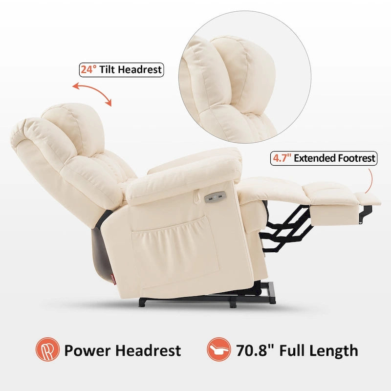 Fauteuil inclinable électrique MCombo avec massage, chaleur, appui-tête réglable, repose-pieds étendu (PU/Tissu)