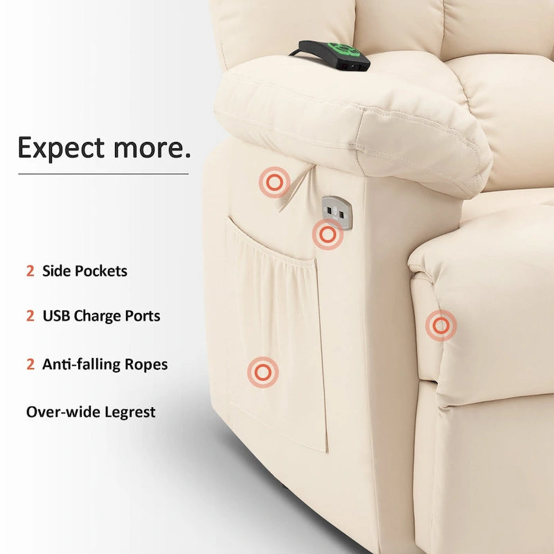 Fauteuil inclinable électrique MCombo avec massage, chaleur, appui-tête réglable, repose-pieds étendu (PU/Tissu)