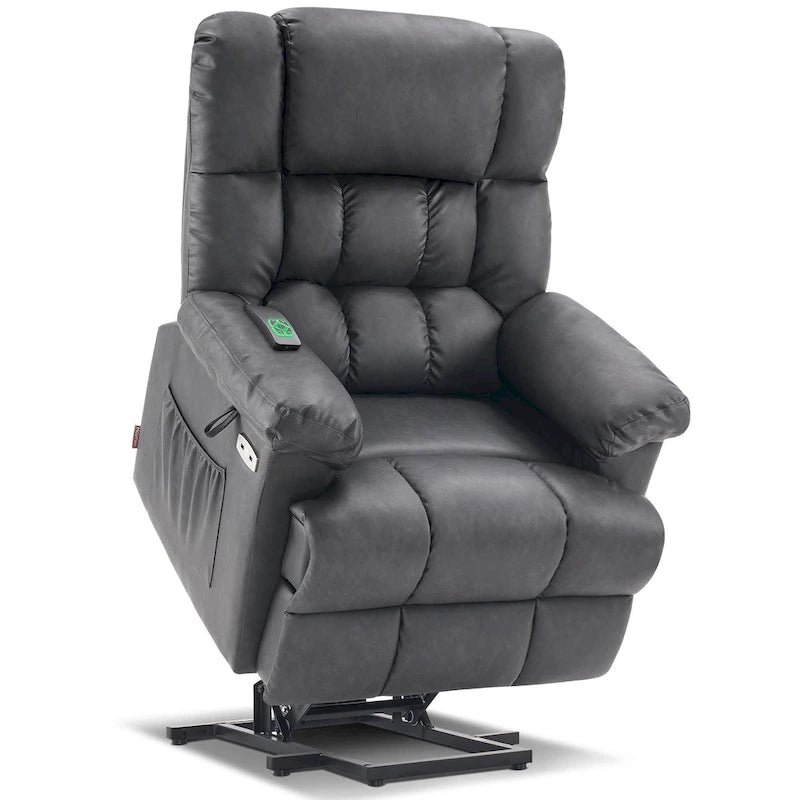 Fauteuil inclinable électrique MCombo avec massage, chaleur, appui-tête réglable, repose-pieds étendu (PU/Tissu)