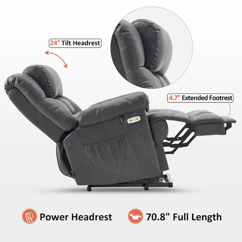 Fauteuil inclinable électrique MCombo avec massage, chaleur, appui-tête réglable, repose-pieds étendu (PU/Tissu)