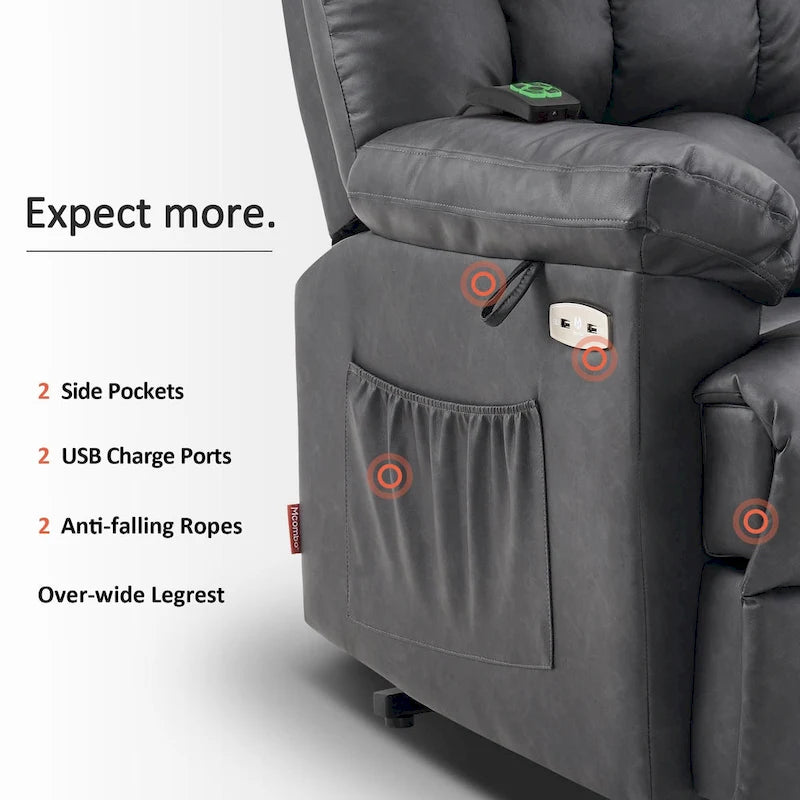 Fauteuil inclinable électrique MCombo avec massage, chaleur, appui-tête réglable, repose-pieds étendu (PU/Tissu)