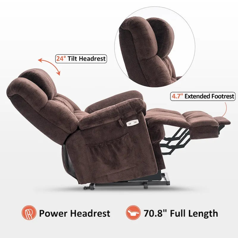 Fauteuil inclinable électrique MCombo avec massage, chaleur, appui-tête réglable, repose-pieds étendu (PU/Tissu)