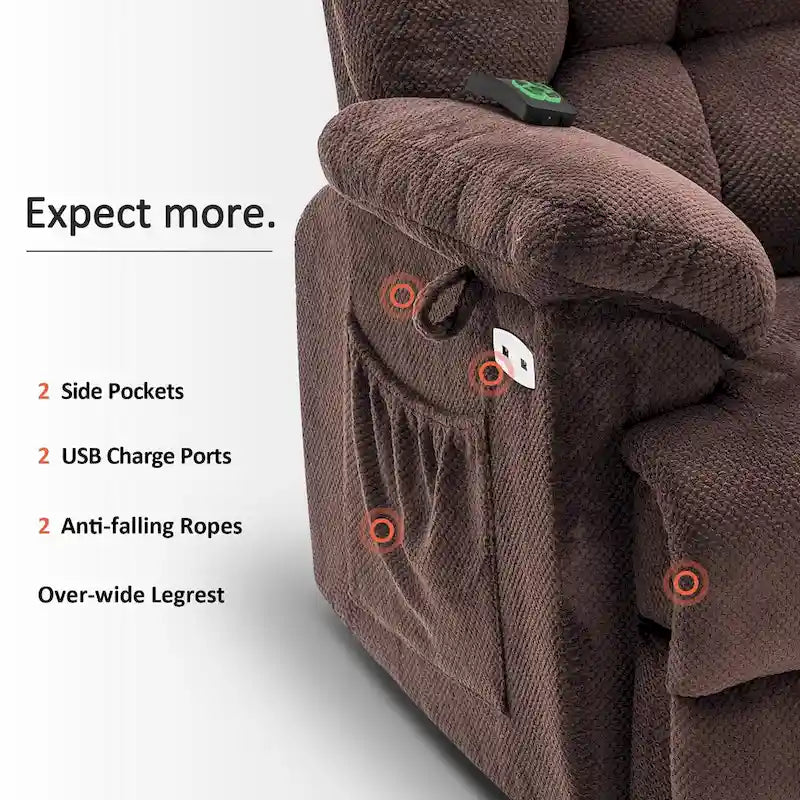 Fauteuil inclinable électrique MCombo avec massage, chaleur, appui-tête réglable, repose-pieds étendu (PU/Tissu)