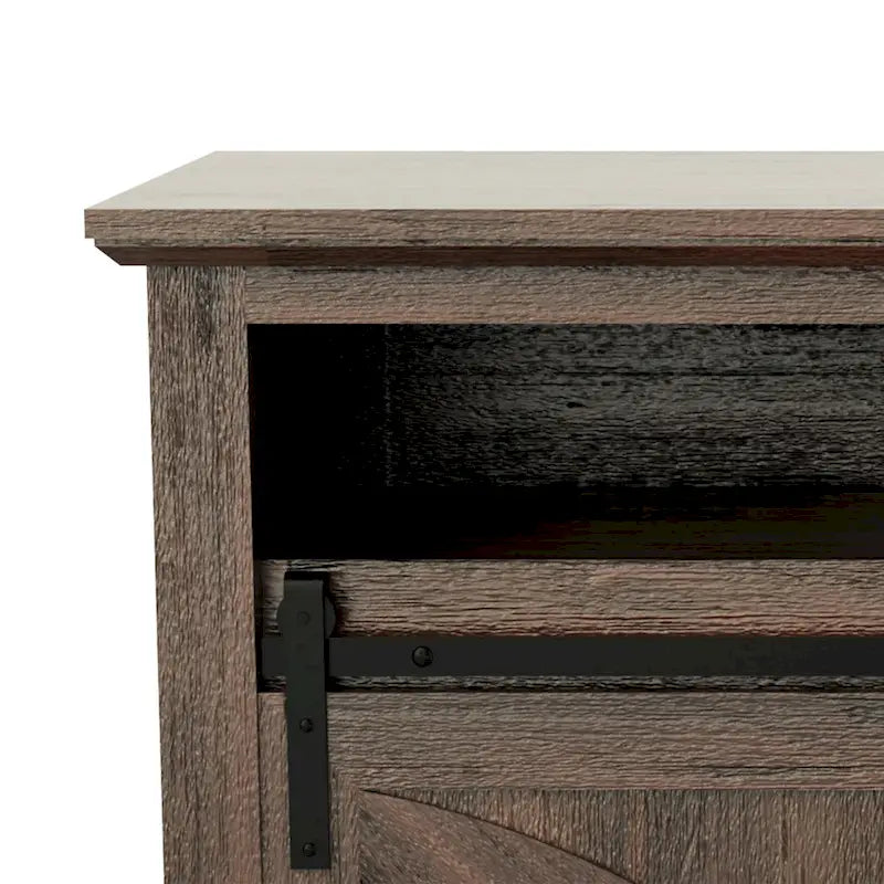 Meuble TV console avec cheminée et porte coulissante style grange de 68 po avec foyer électrique de 23 po