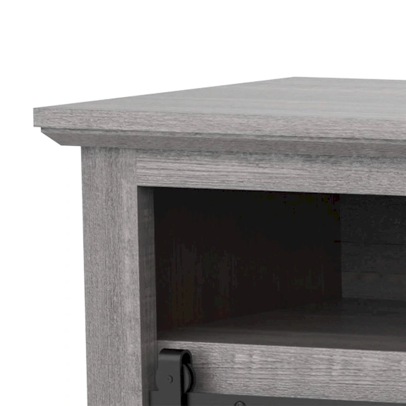 Meuble TV console avec cheminée et porte coulissante style grange de 68 po avec foyer électrique de 23 po