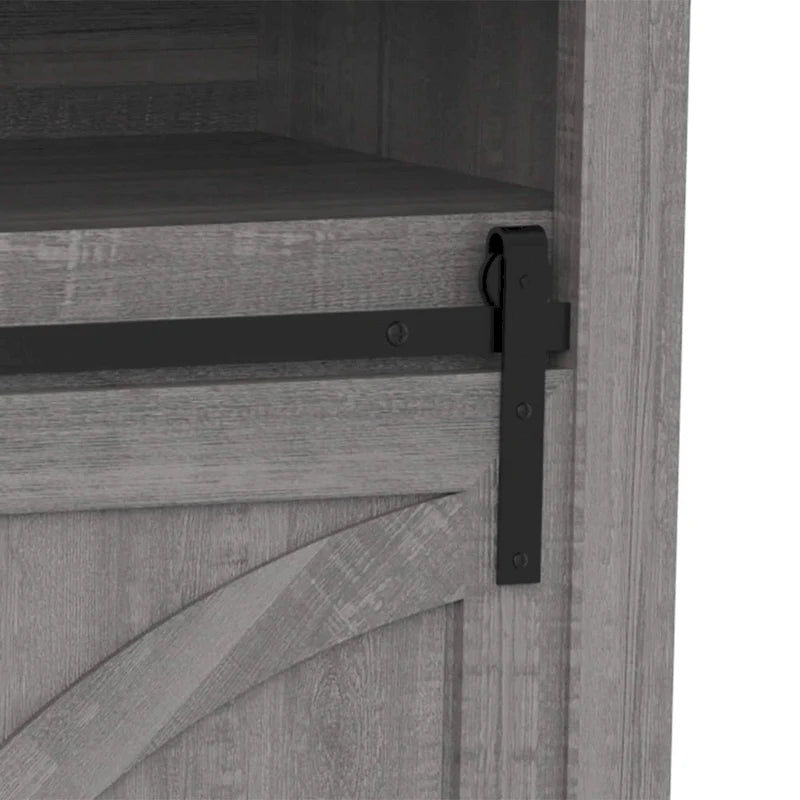 Meuble TV console avec cheminée et porte coulissante style grange de 68 po avec foyer électrique de 23 po