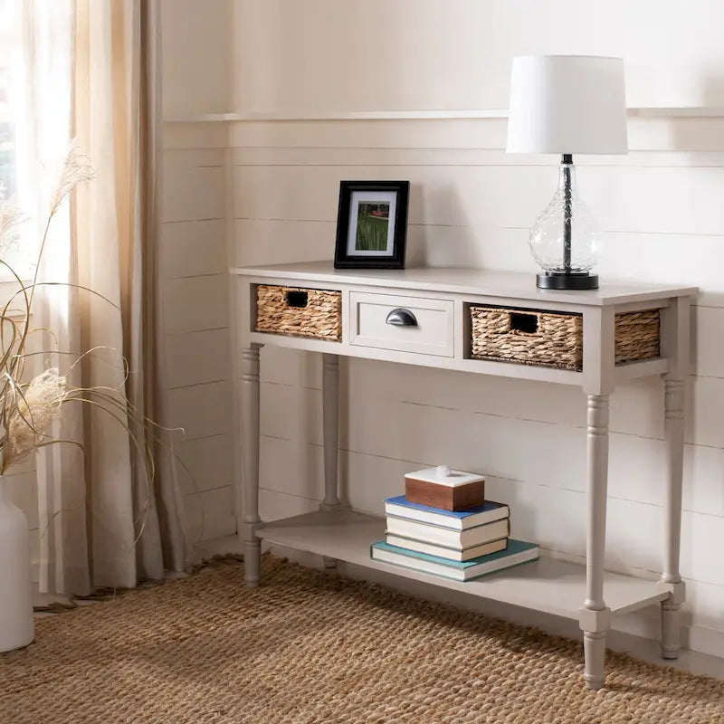 SAFAVIEH Evalena Console de rangement noire vieillie - 44,5 x 13,4 x 31,5 - 45Lx13Px32H