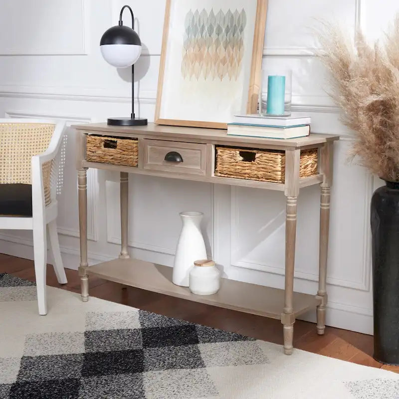 SAFAVIEH Evalena Console de rangement noire vieillie - 44,5 x 13,4 x 31,5 - 45Lx13Px32H