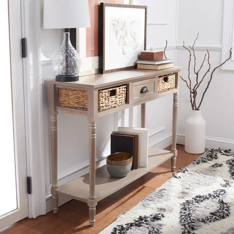 SAFAVIEH Evalena Console de rangement noire vieillie - 44,5 x 13,4 x 31,5 - 45Lx13Px32H