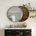 23.6 Miroir mural rond coulissant moderne avec rangement, miroir de courtoisie peu encombrant pour salle de bain, miroir décoratif pour salon