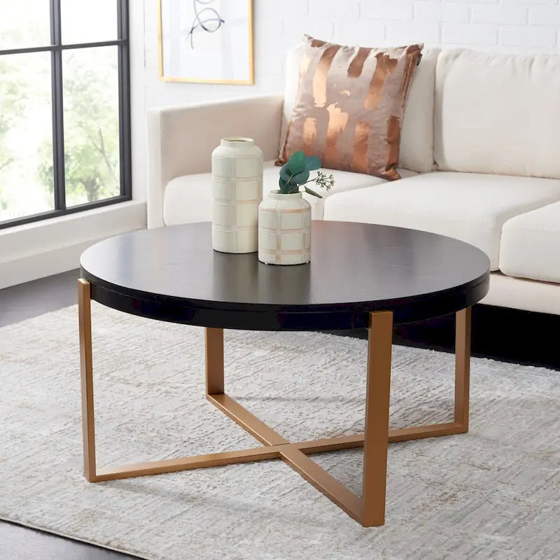 Table basse ronde SAFAVIEH Deetta en marbre blanc/noir - 36 L x 36 P x 18 H - 36Lx36Px18H