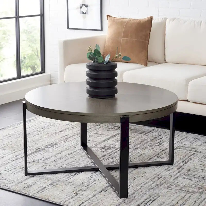 Table basse ronde SAFAVIEH Deetta en marbre blanc/noir - 36 L x 36 P x 18 H - 36Lx36Px18H