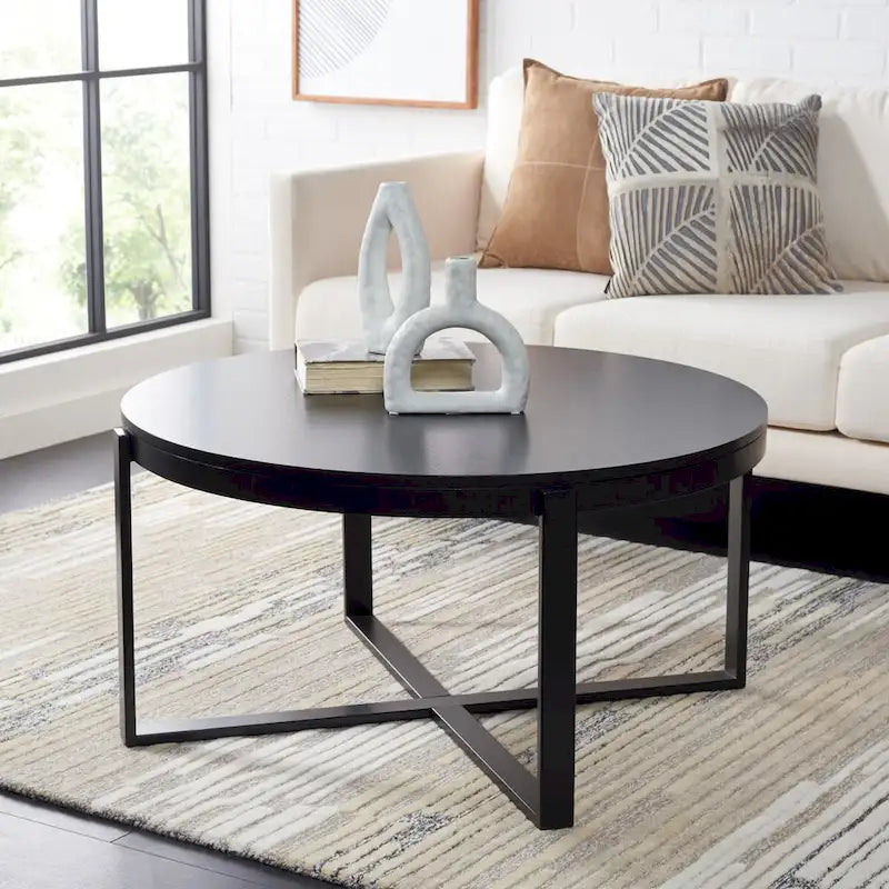 Table basse ronde SAFAVIEH Deetta en marbre blanc/noir - 36 L x 36 P x 18 H - 36Lx36Px18H