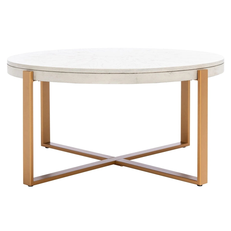 Table basse ronde SAFAVIEH Deetta en marbre blanc/noir - 36 L x 36 P x 18 H - 36Lx36Px18H