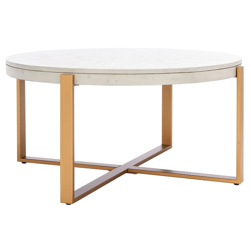 Table basse ronde SAFAVIEH Deetta en marbre blanc/noir - 36 L x 36 P x 18 H - 36Lx36Px18H