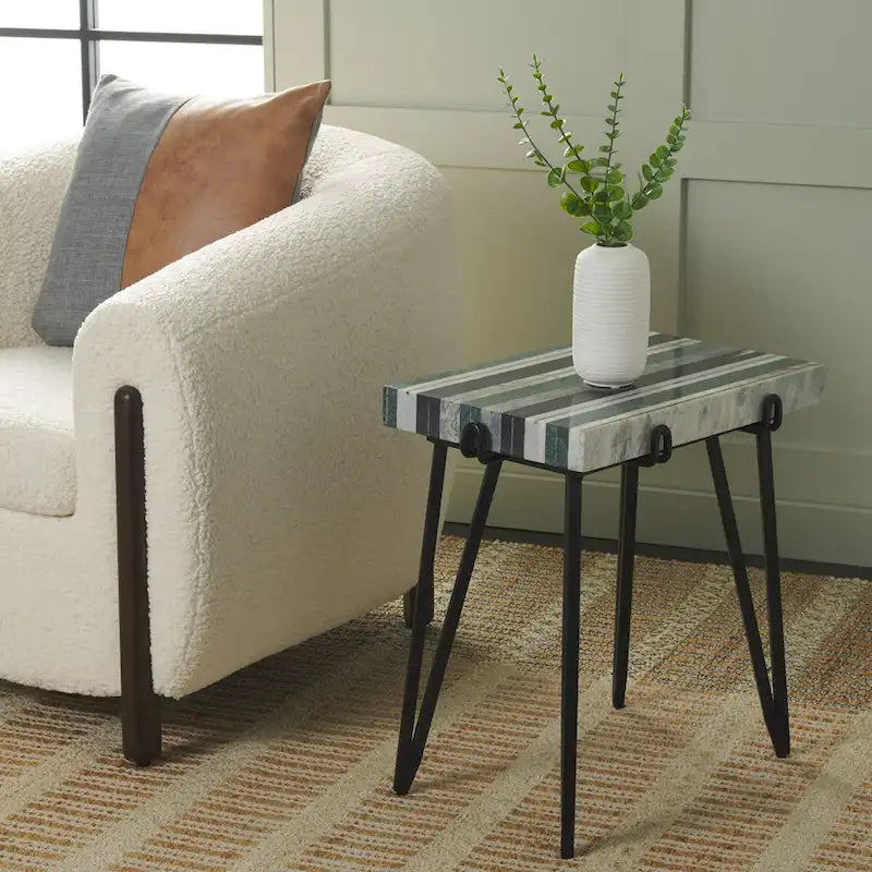 SAFAVIEH Velimirka Marble Top Side Table (Fully Assembled) - 19.5 In. W x 13.5 In. D x 20.5 In. H - 20Wx14Dx21H