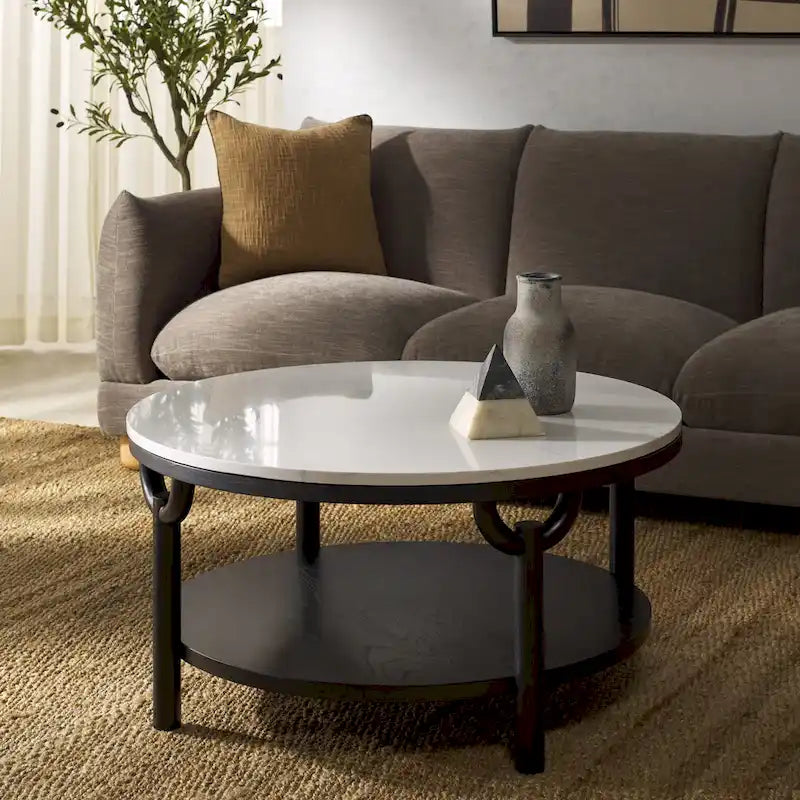 SAFAVIEH Couture Aive Table Basse Ronde à 2 Niveaux avec Plateau en Marbre - 35 po L x 35 po P x 17 po H - 35L x 35P x 17H