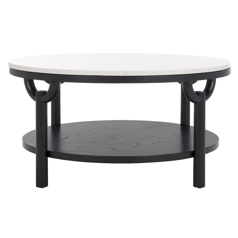 SAFAVIEH Couture Aive Table Basse Ronde à 2 Niveaux avec Plateau en Marbre - 35 po L x 35 po P x 17 po H - 35L x 35P x 17H