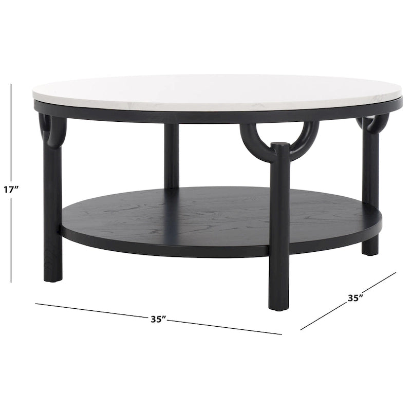 SAFAVIEH Couture Aive Table Basse Ronde à 2 Niveaux avec Plateau en Marbre - 35 po L x 35 po P x 17 po H - 35L x 35P x 17H