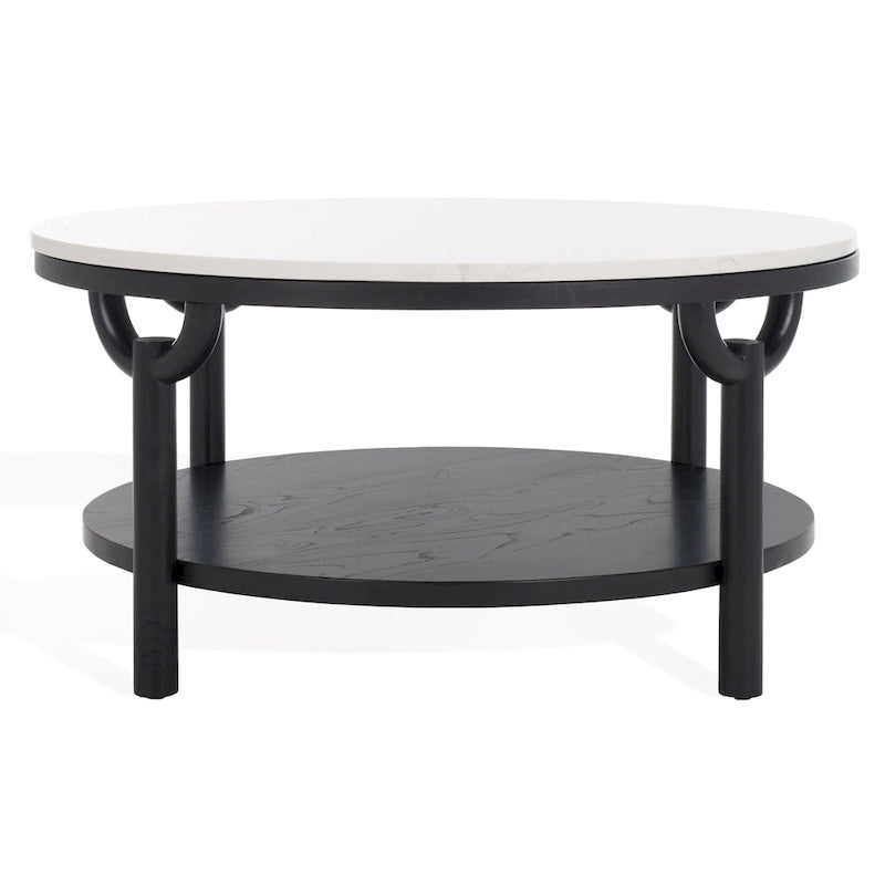 SAFAVIEH Couture Aive Table Basse Ronde à 2 Niveaux avec Plateau en Marbre - 35 po L x 35 po P x 17 po H - 35L x 35P x 17H