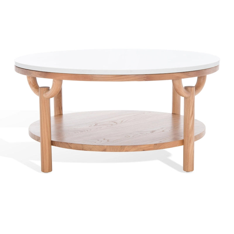SAFAVIEH Couture Aive Table Basse Ronde à 2 Niveaux avec Plateau en Marbre - 35 po L x 35 po P x 17 po H - 35L x 35P x 17H