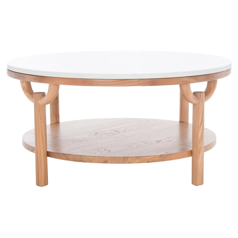 SAFAVIEH Couture Aive Table Basse Ronde à 2 Niveaux avec Plateau en Marbre - 35 po L x 35 po P x 17 po H - 35L x 35P x 17H