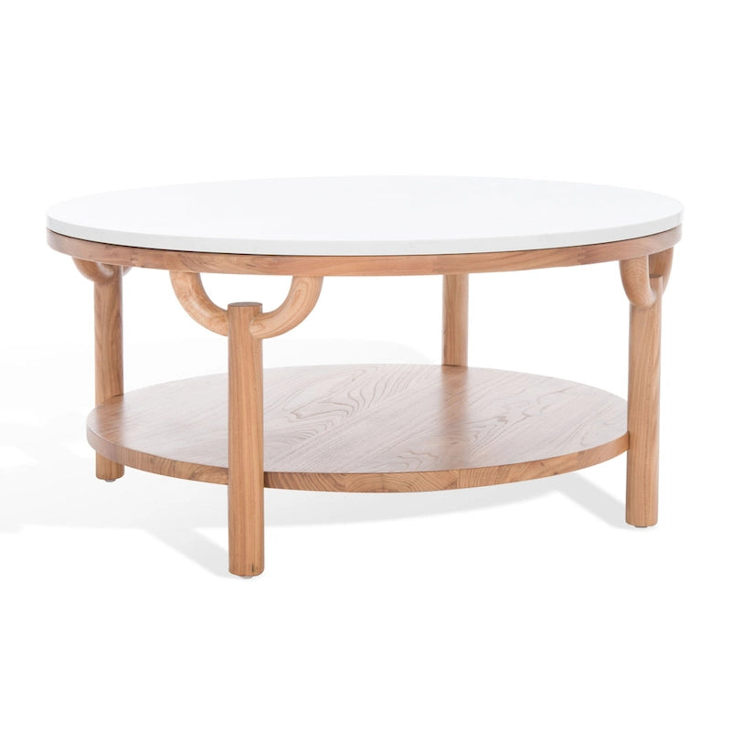 SAFAVIEH Couture Aive Table Basse Ronde à 2 Niveaux avec Plateau en Marbre - 35 po L x 35 po P x 17 po H - 35L x 35P x 17H