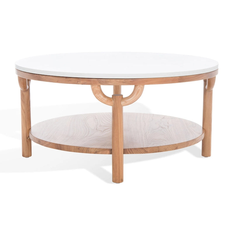 SAFAVIEH Couture Aive Table Basse Ronde à 2 Niveaux avec Plateau en Marbre - 35 po L x 35 po P x 17 po H - 35L x 35P x 17H