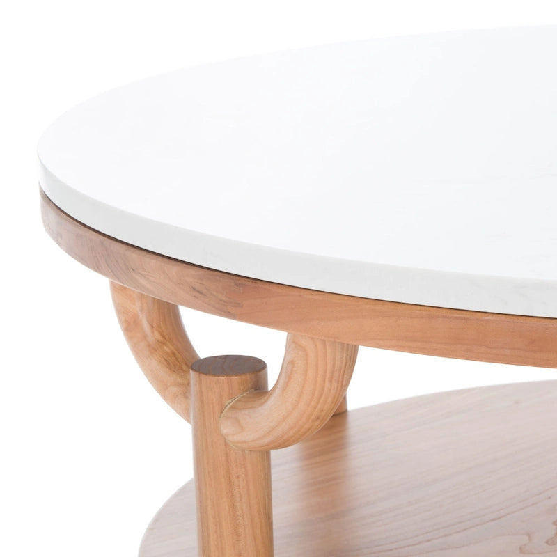 SAFAVIEH Couture Aive Table Basse Ronde à 2 Niveaux avec Plateau en Marbre - 35 po L x 35 po P x 17 po H - 35L x 35P x 17H