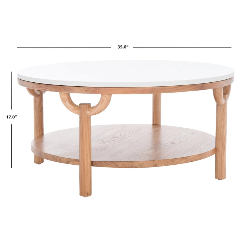 SAFAVIEH Couture Aive Table Basse Ronde à 2 Niveaux avec Plateau en Marbre - 35 po L x 35 po P x 17 po H - 35L x 35P x 17H
