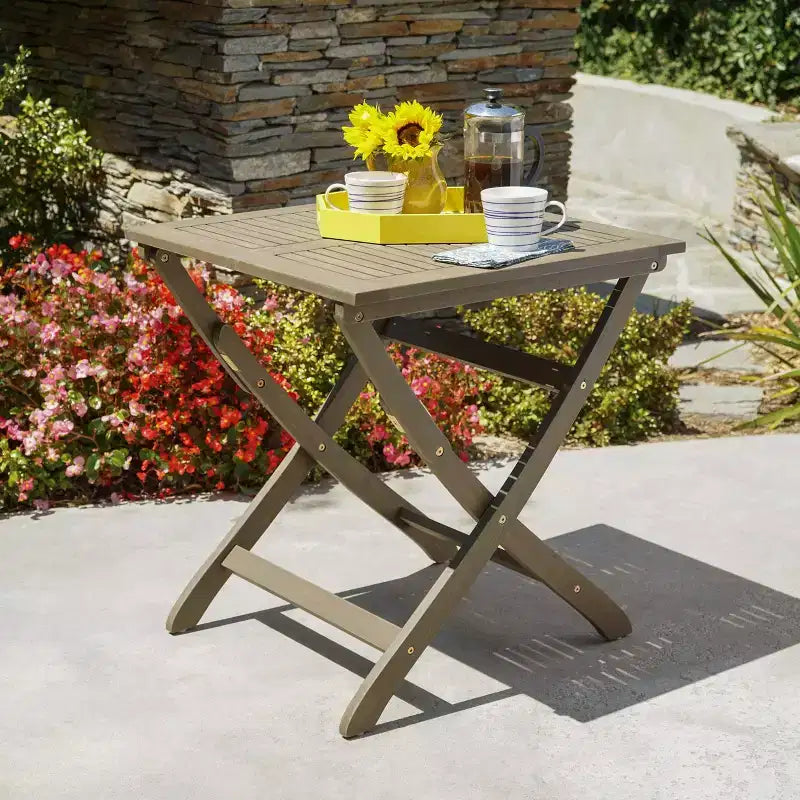 Table de bistro pliante d'extérieur GDFStudio Rabion en bois d'acacia, gris
