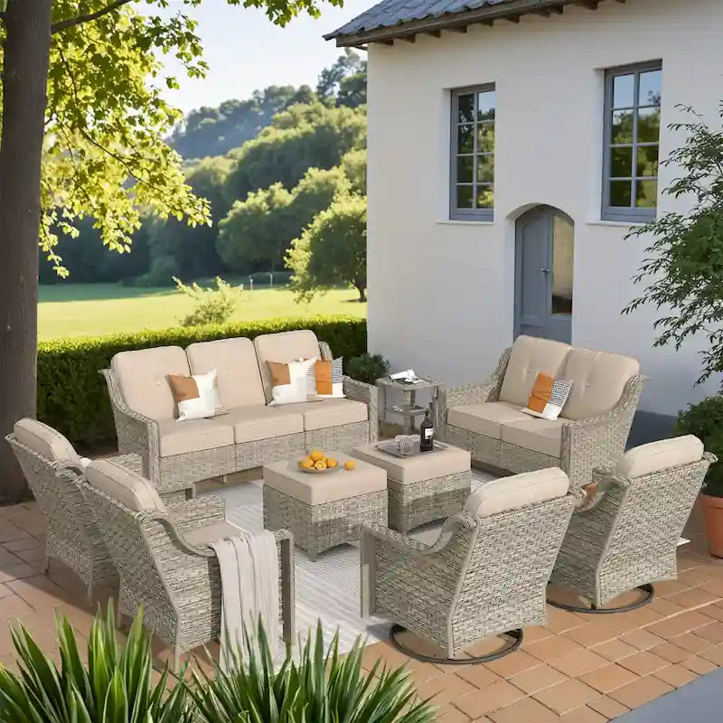 Ensemble de conversation de jardin 9 pièces XIZZI avec fauteuil pivotant
