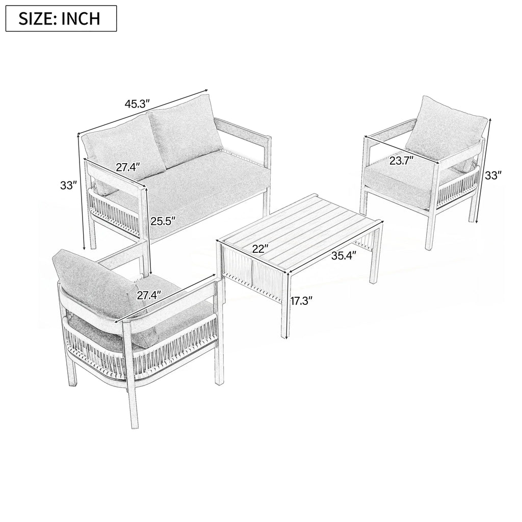 Ensemble de canapé de jardin 4 pièces