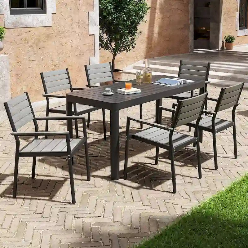 Ensemble de salle à manger extérieur 5/7 pièces en aluminium avec chaises empilables et table extensible