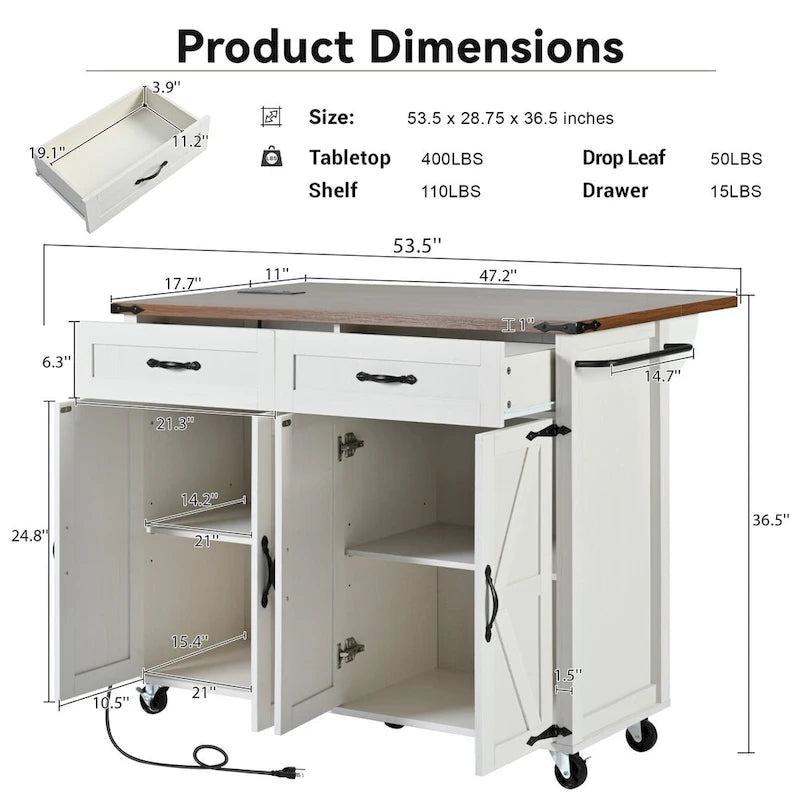 Ilot de cuisine de style campagnard avec prises électriques et abattants