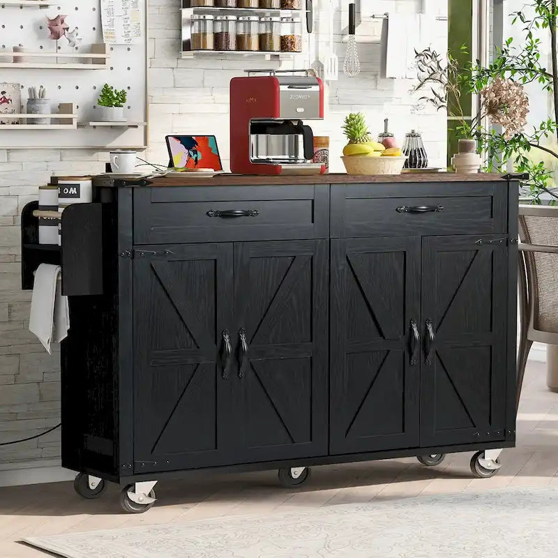 Ilot de cuisine de style campagnard avec prises électriques et abattants
