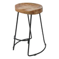Tabouret de bar sans dossier fait à la main de 30 pouces, assise selle en bois de manguier brun naturel, base en fer noir