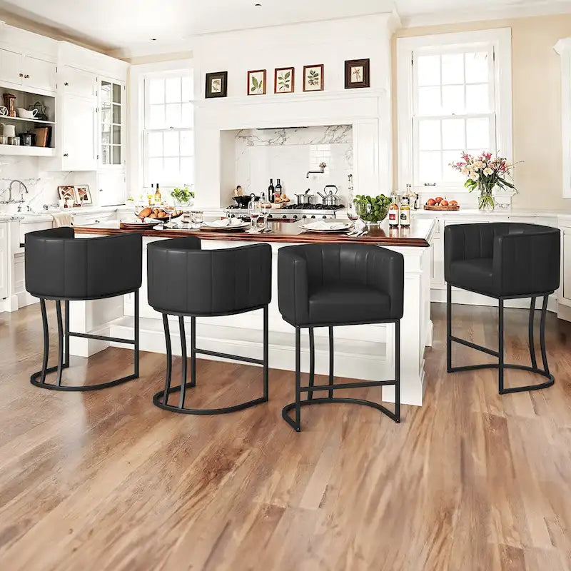 LUE BONA Tabouret de bar moderne 66 cm avec dossier bas, hauteur de comptoir, ensemble de 4 tabourets de bar en forme de tonneau avec structure en métal