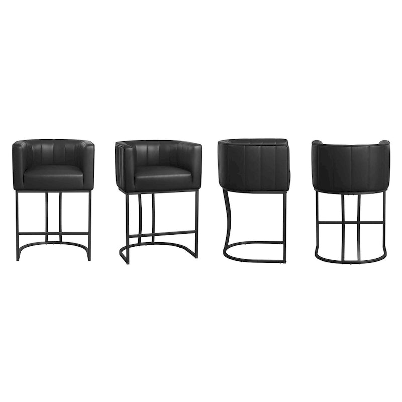 LUE BONA Tabouret de bar moderne 66 cm avec dossier bas, hauteur de comptoir, ensemble de 4 tabourets de bar en forme de tonneau avec structure en métal