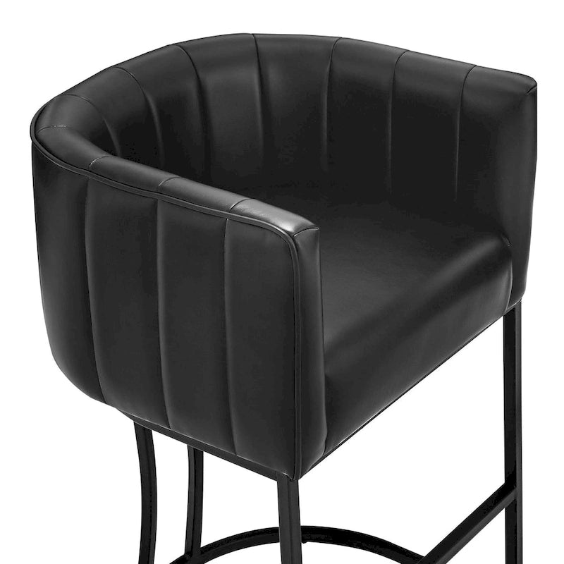 LUE BONA Tabouret de bar moderne 66 cm avec dossier bas, hauteur de comptoir, ensemble de 4 tabourets de bar en forme de tonneau avec structure en métal