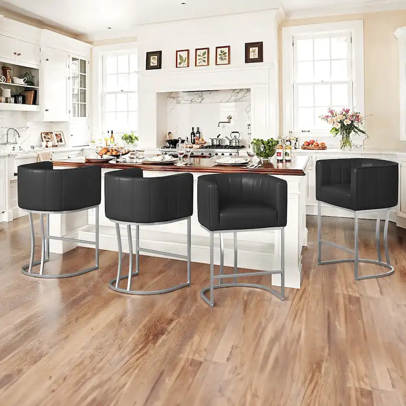 LUE BONA Tabouret de bar moderne 66 cm avec dossier bas, hauteur de comptoir, ensemble de 4 tabourets de bar en forme de tonneau avec structure en métal