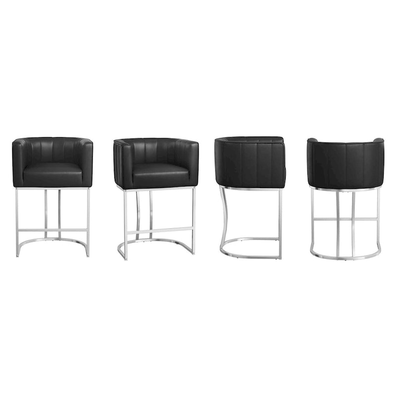 LUE BONA Tabouret de bar moderne 66 cm avec dossier bas, hauteur de comptoir, ensemble de 4 tabourets de bar en forme de tonneau avec structure en métal