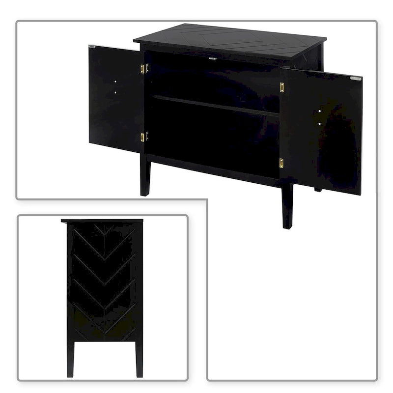 Meuble de rangement moderne et élégant en bois avec poignées en métal couleur laiton antique
