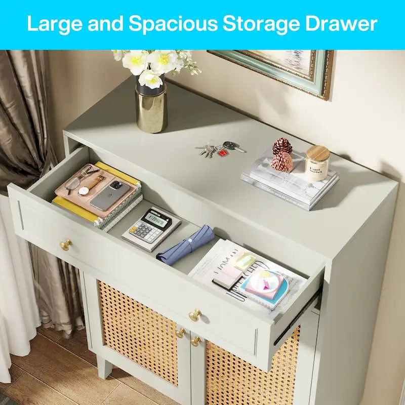Meuble de rangement avec portes, buffet avec étagères réglables et tiroir
