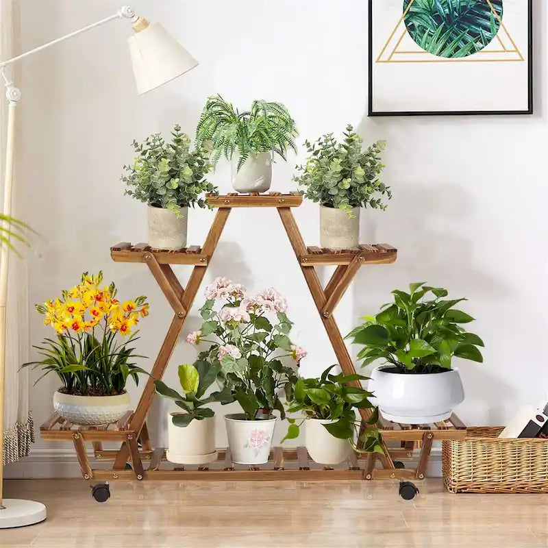 Étagère à plantes d'extérieur mobile en bois à 6 niveaux pour jardin
