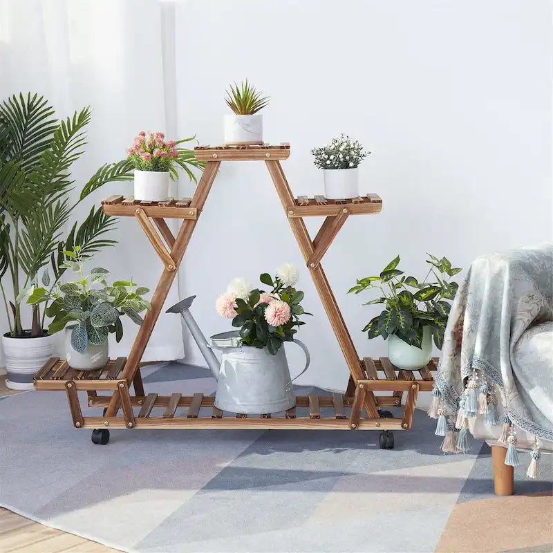 Étagère à plantes d'extérieur mobile en bois à 6 niveaux pour jardin